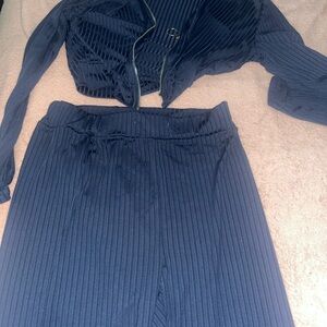 Blue Ribbed Two-Piece Set